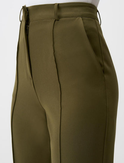 High Waist Regular Leg Woven Fabric Pants