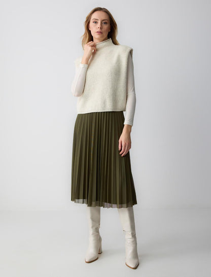 High Waist Pleated Relaxed Fit Midi Skirt