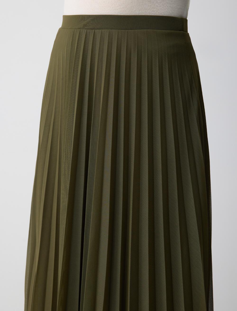 High Waist Pleated Relaxed Fit Midi Skirt