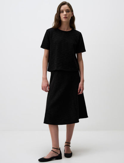 High Waist Relaxed Fit Knitted Midi Skirt