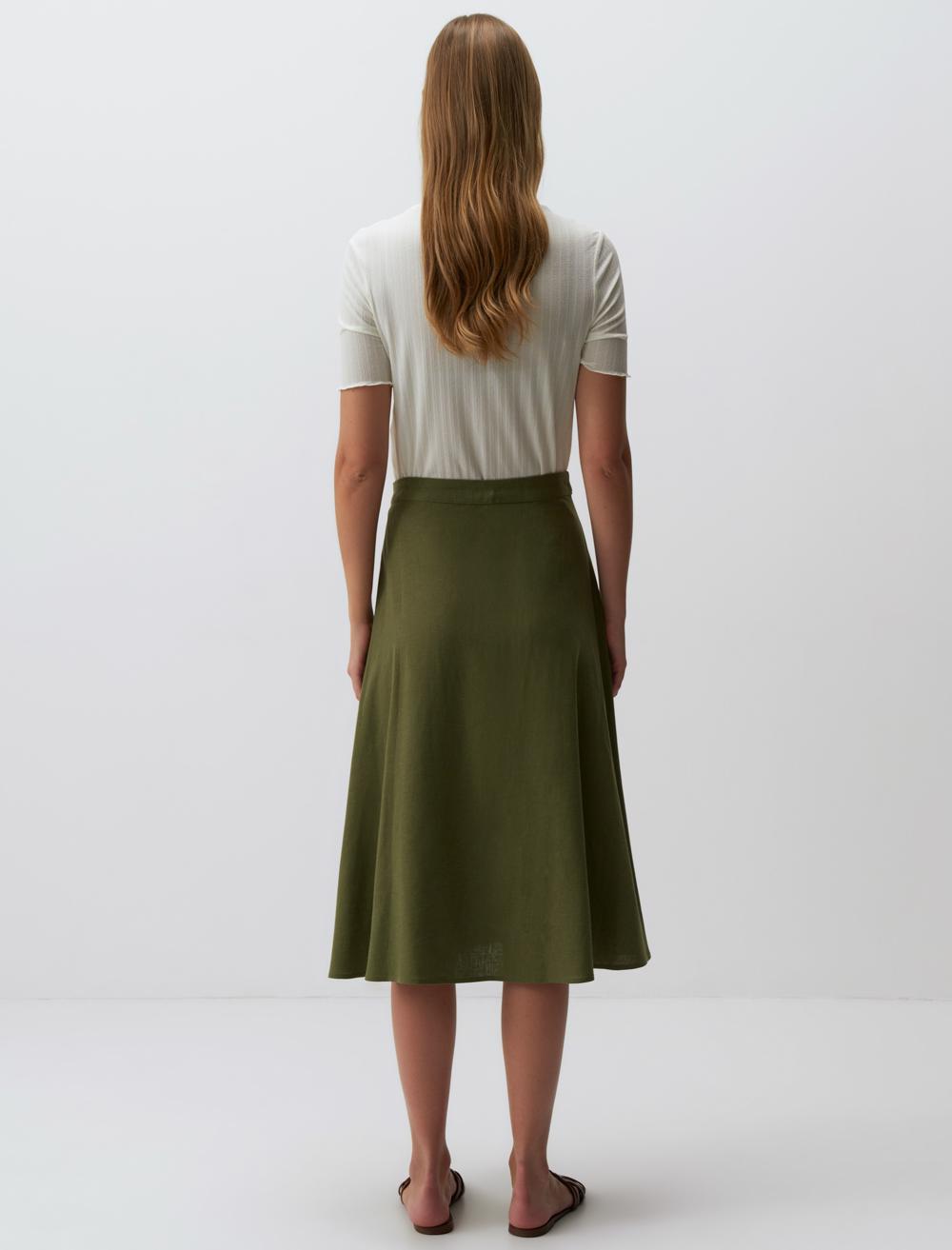 Straight Fit High Waist Floral Midi Linen Skirt - 24SF1003