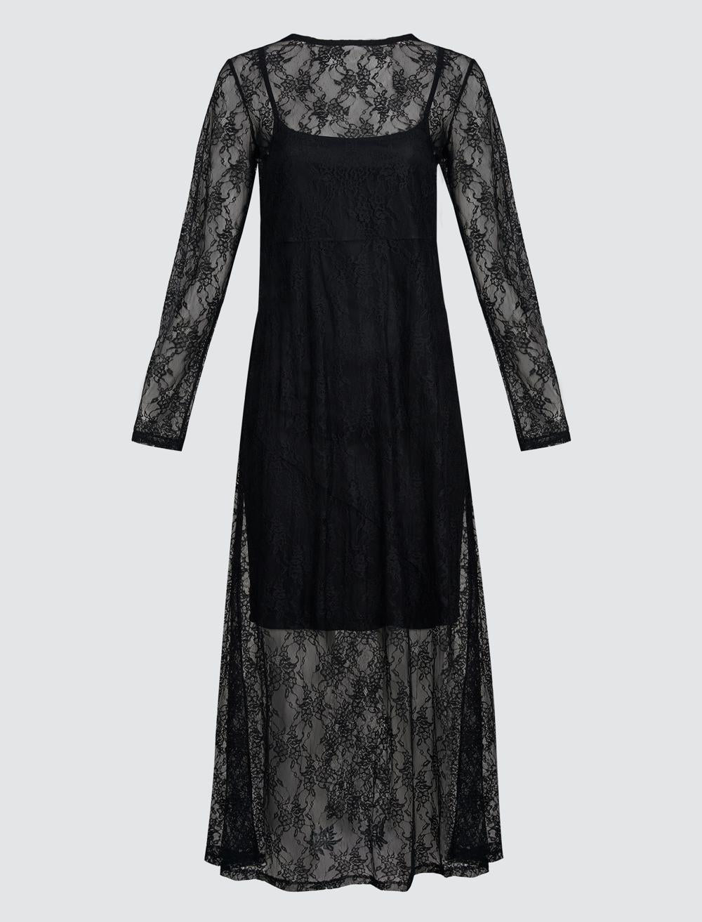 Crew Neck Long-Sleeve Dress - 4WW062707