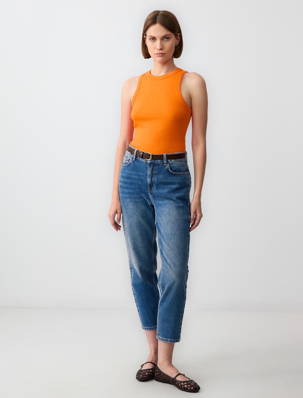 Slim Fit Crew Neck Sleeveless-Sleeve Singlet - Orange - 5SW013867700