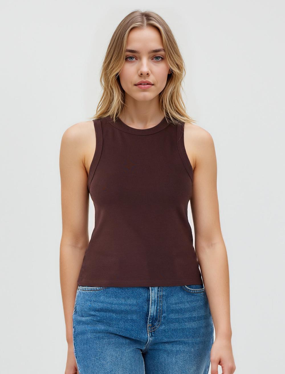 Slim Fit Crew Neck Sleeveless-Sleeve Singlet