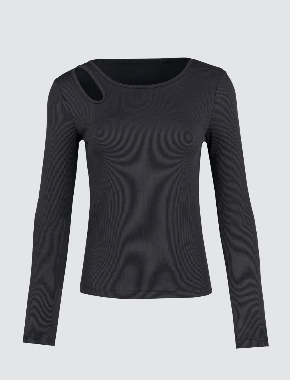 Slim Fit Crew Neck Long-Sleeve Blouse - Black - 4WW02071136900
