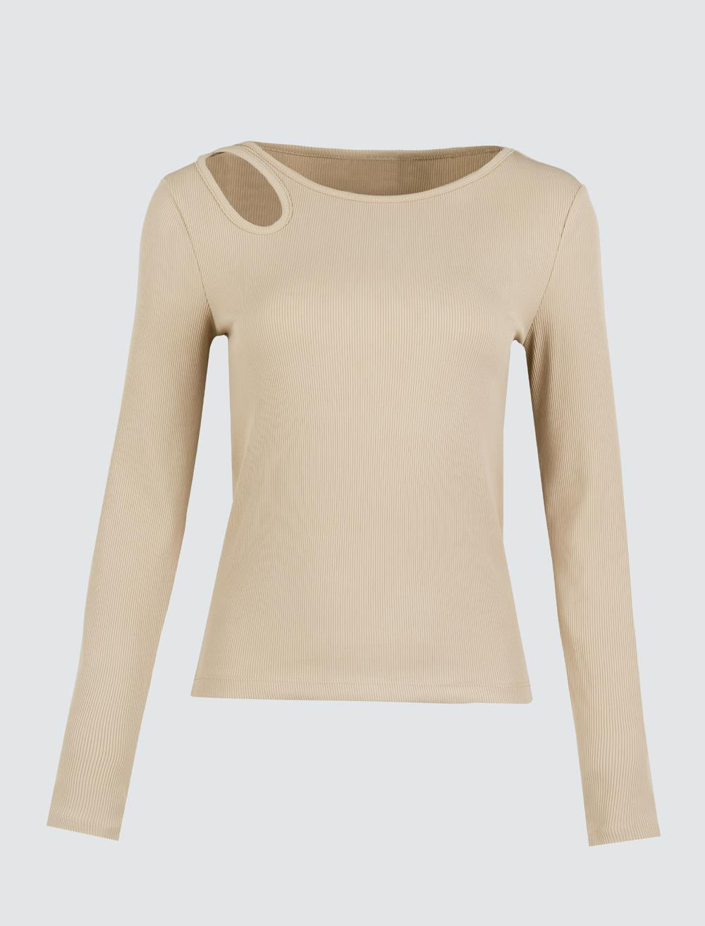 Slim Fit Crew Neck Long-Sleeve Blouse - 4WW02071136