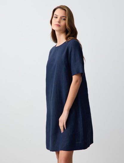 Round Neck Short Sleeve Linen Mini Dress