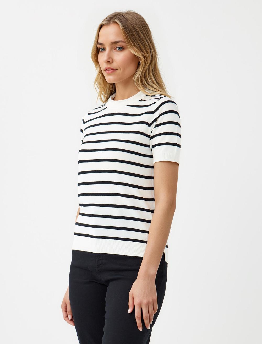 Crew Neck Short-Sleeve Pullover - Striped - 5WW134090004