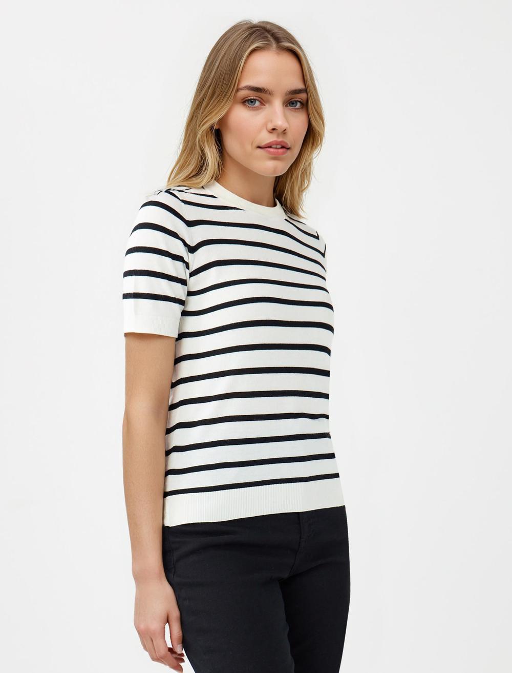 Crew Neck Short-Sleeve Pullover - Striped - 5WW134090004