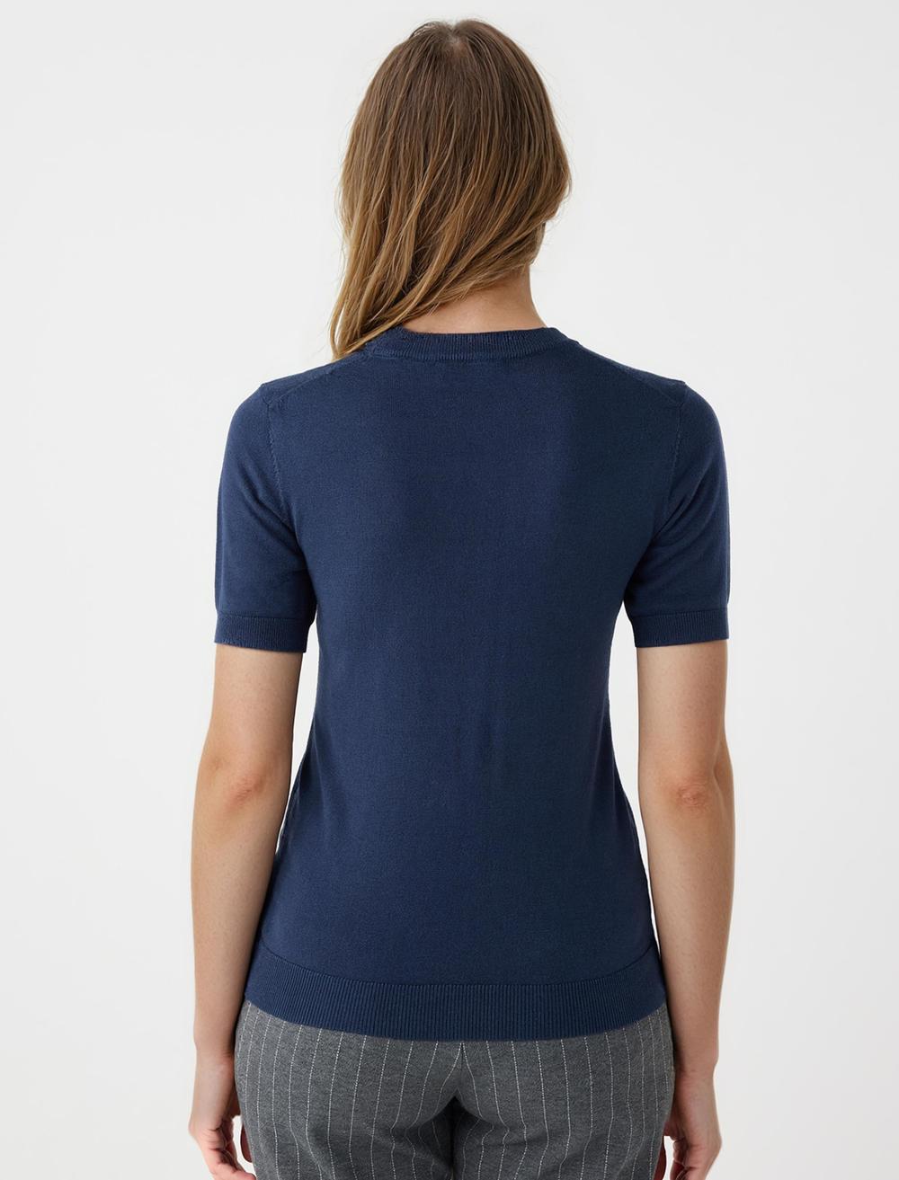 Crew Neck Short-Sleeve Pullover - Dark Blue - 5WW134090494