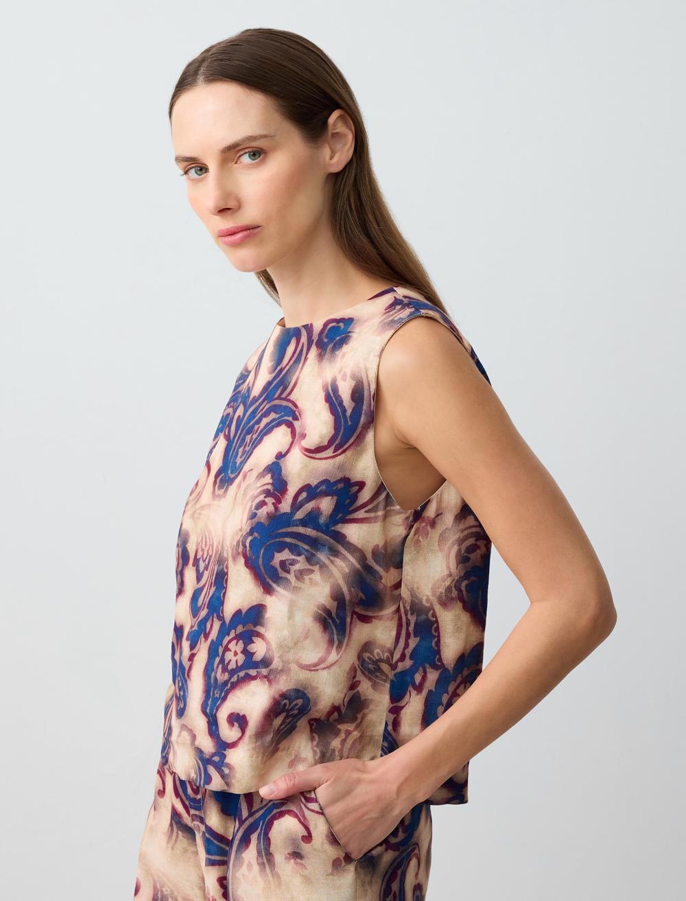 Crew Neck Sleeveless-Sleeve Blouse - Navy Blue - 5SW033670493