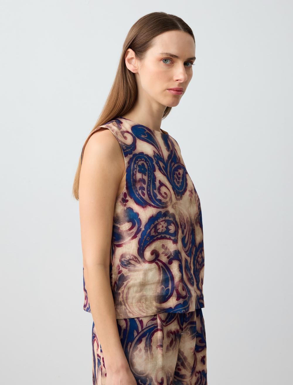 Crew Neck Sleeveless-Sleeve Blouse - Navy Blue - 5SW033670493