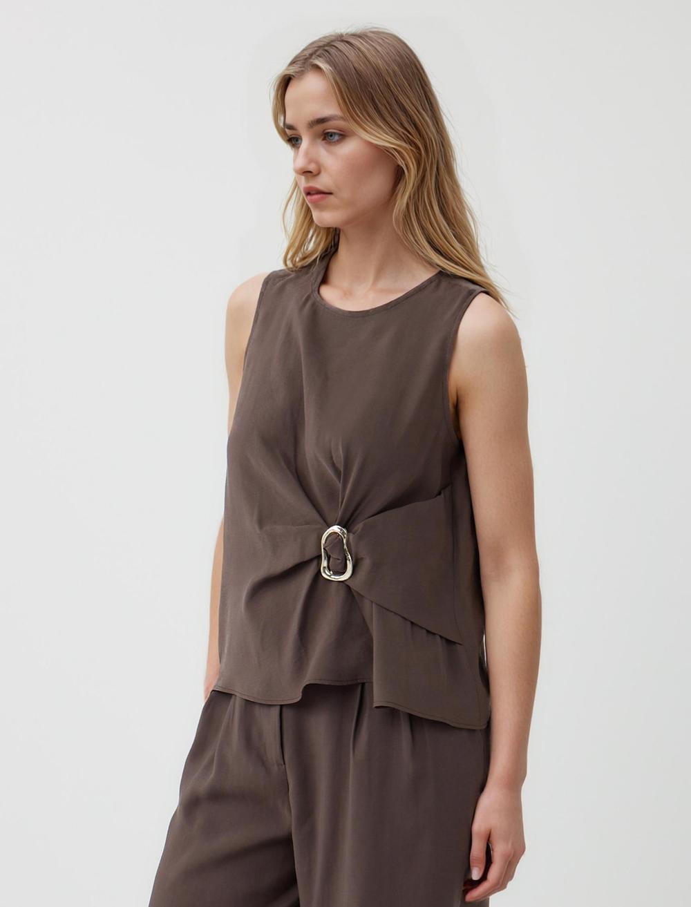 Crew Neck Sleeveless-Sleeve Blouse - 5SW033847