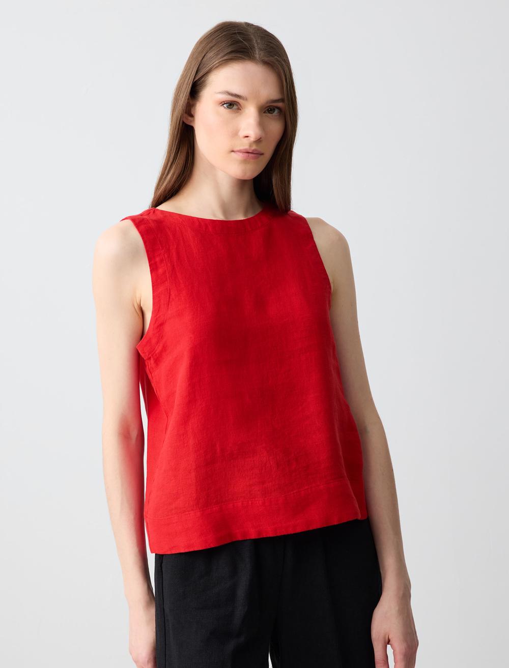 Crew Neck Sleeveless-Sleeve Blouse - 5SW032579