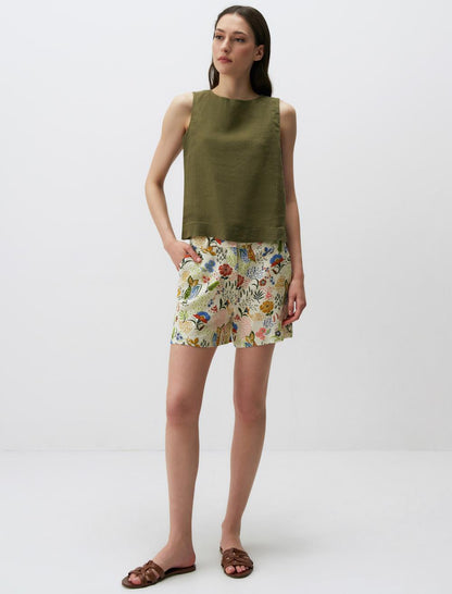 Round Neck Sleeveless Linen Blouse