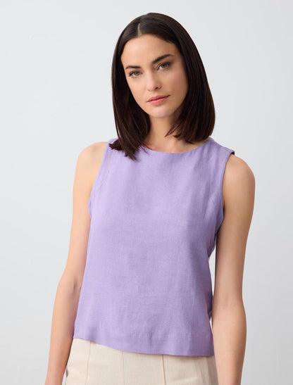 Round Neck Sleeveless Linen Blouse
