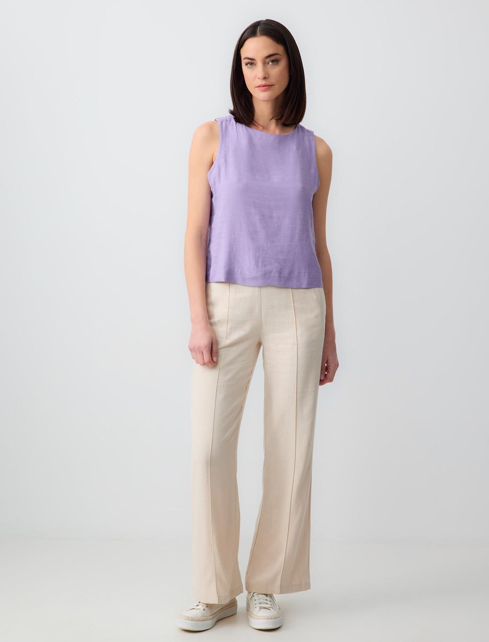 Round Neck Sleeveless Linen Blouse