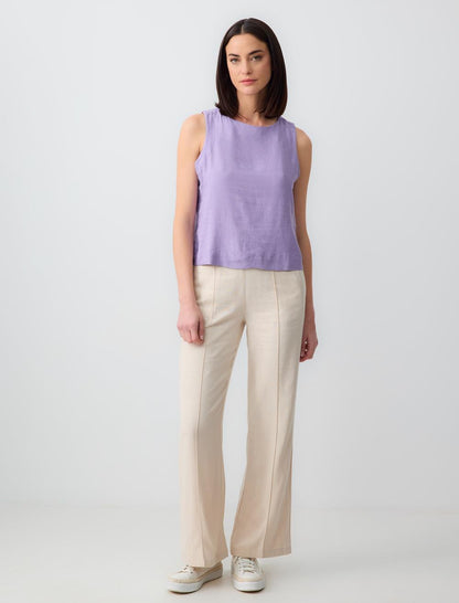 Round Neck Sleeveless Linen Blouse