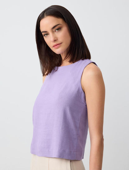 Round Neck Sleeveless Linen Blouse