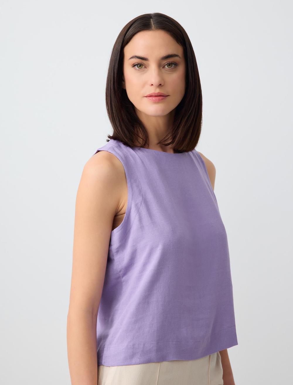 Round Neck Sleeveless Linen Blouse