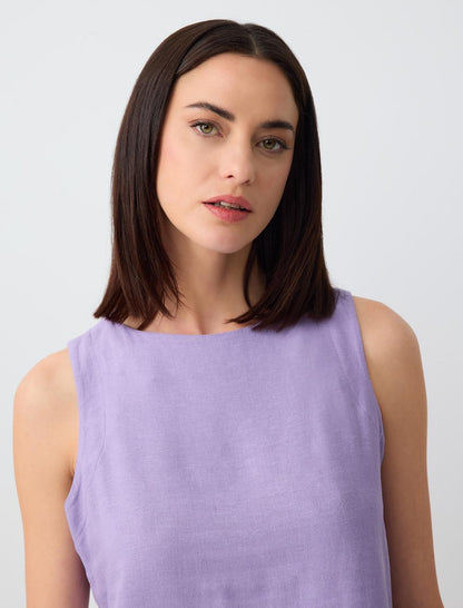 Round Neck Sleeveless Linen Blouse
