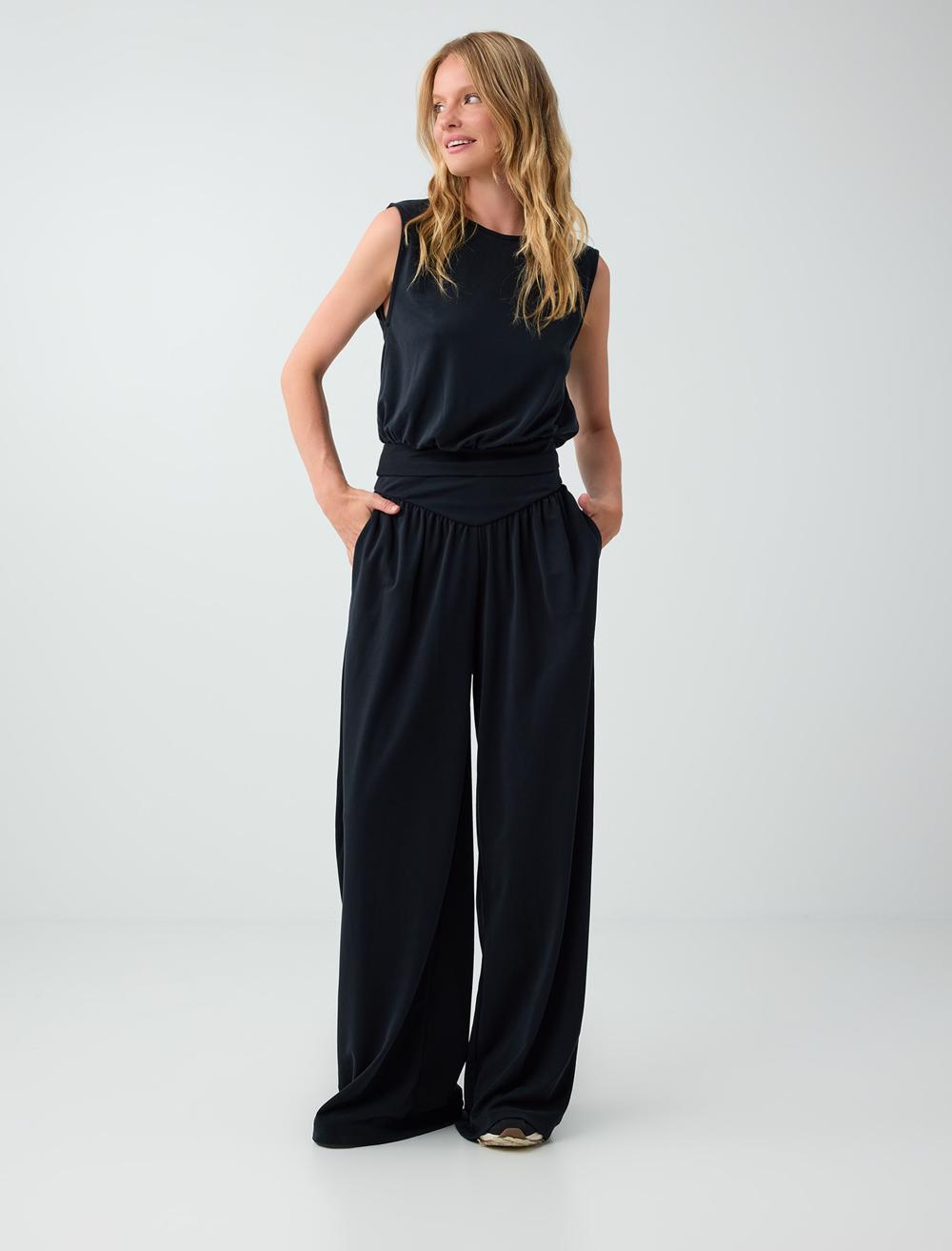 Normal Fit Crew Neck Sleeveless Blouse - Black - 6SW035624900