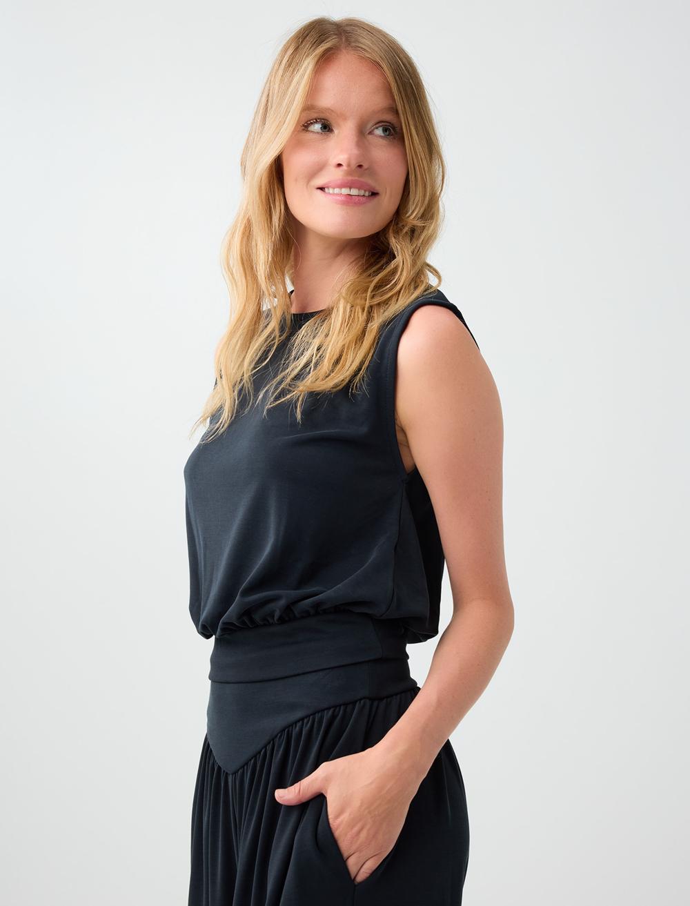 Normal Fit Crew Neck Sleeveless Blouse - Black - 6SW035624900
