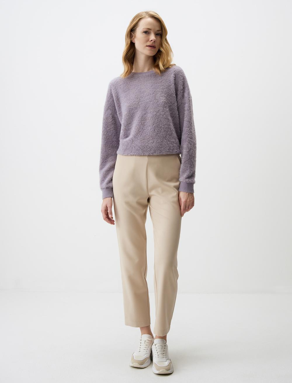 Crew Neck Long-Sleeve Pullover - Purple - 4WW231480503