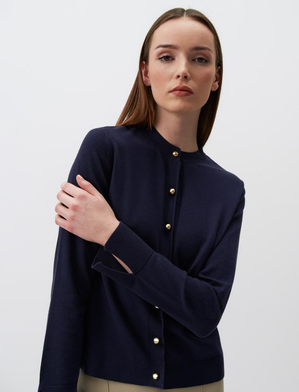 Round Neck Long Sleeve Sweater Cardigan - 24SH150011