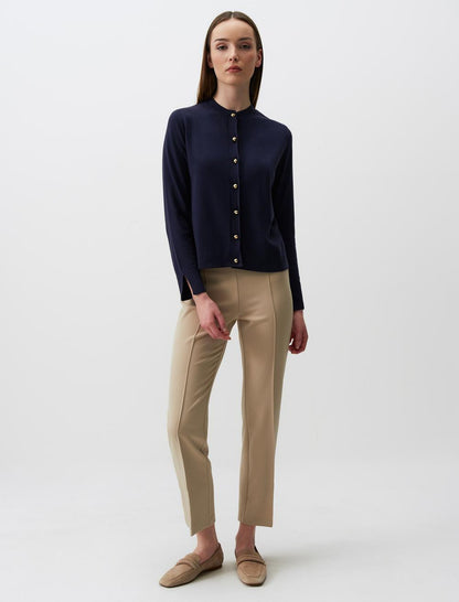 Round Neck Long Sleeve Sweater Cardigan