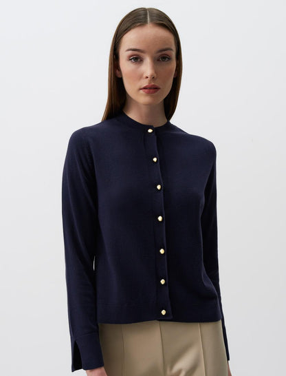 Round Neck Long Sleeve Sweater Cardigan