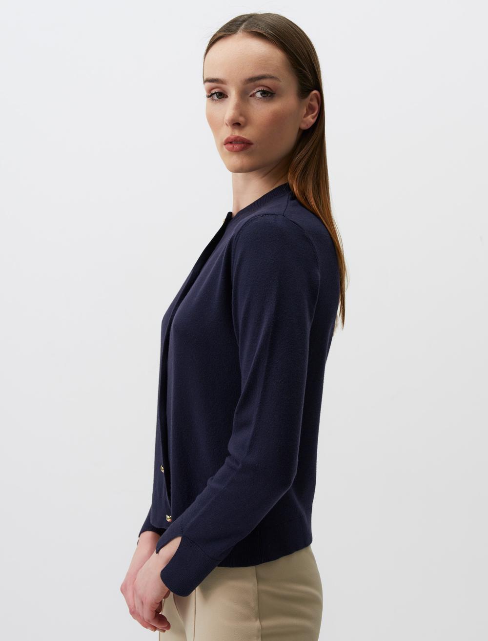 Round Neck Long Sleeve Sweater Cardigan - 24SH150011