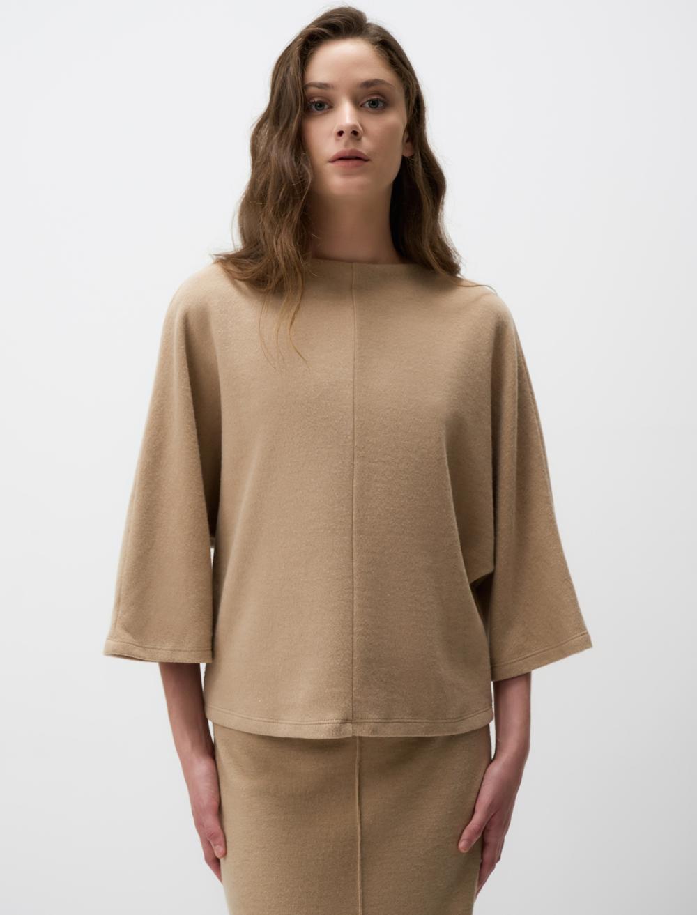 Round Neck Bat Sleeve Basic Blouse - 4WW02071028