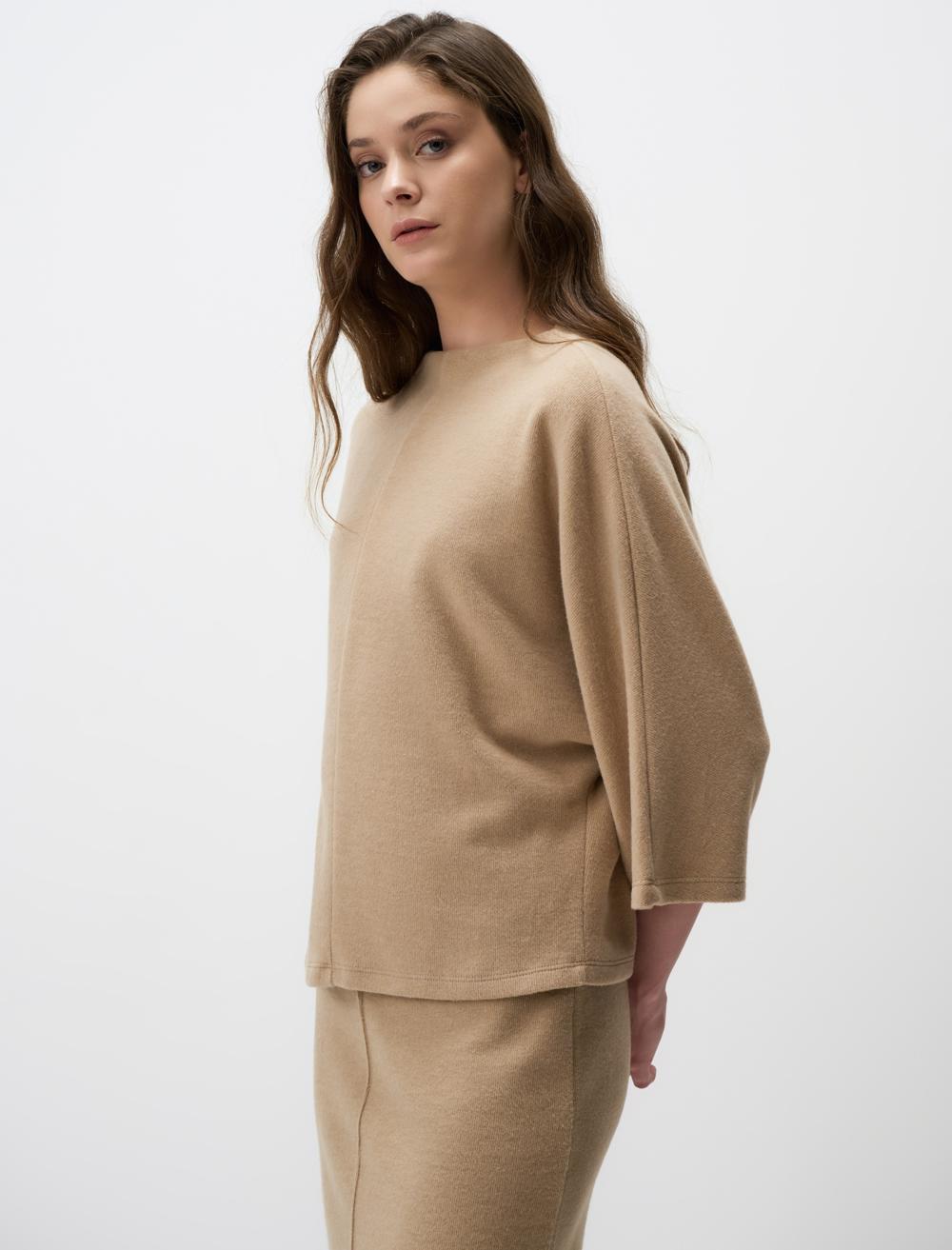 Round Neck Bat Sleeve Basic Blouse - 4WW02071028