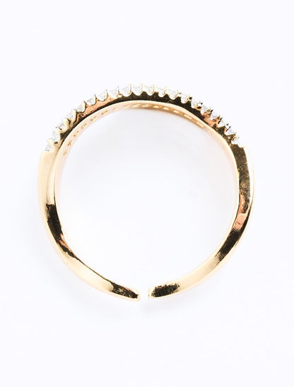 Asymmetric Patterned In-Line Ring with Shiny Stones