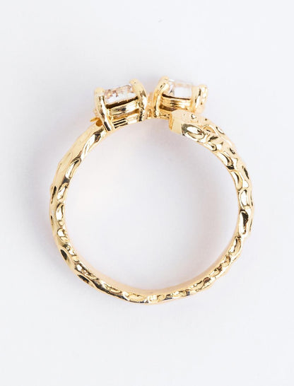 Embossed Patterned Shiny Stone Ring